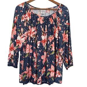 Rebecca Malone Floral Lily 3/4 Sleeve Sequin Peasant Spring Boho Size 1X‎